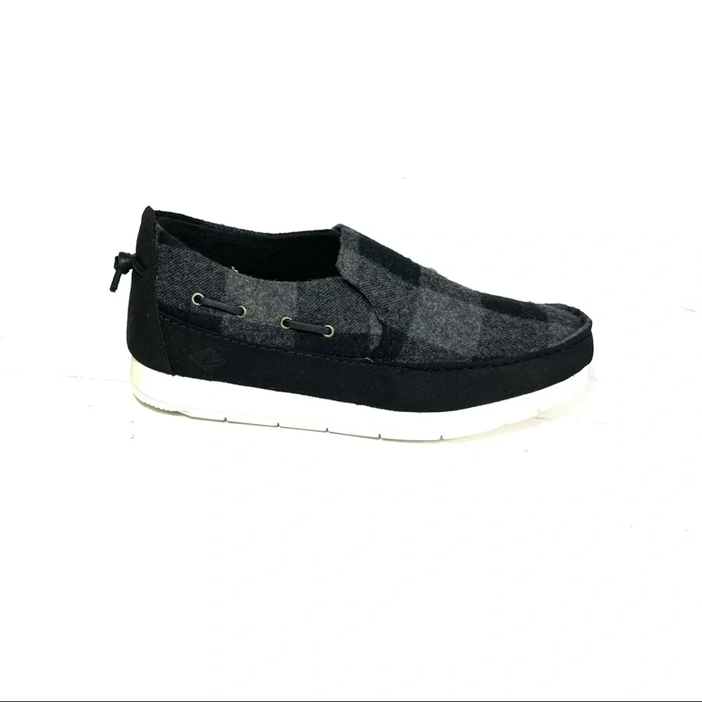 Sperry Top-Sider Mens‎ Moc-Sider Slip On Shoes Wool Black/Gray Plaid